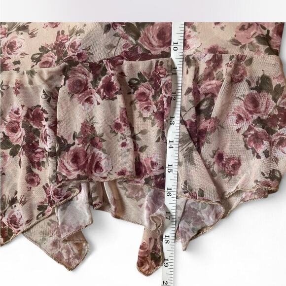 Y2K Fairycore Pink Floral Sheer Asymmetrical Front Tie Top - Picture 5 of 5